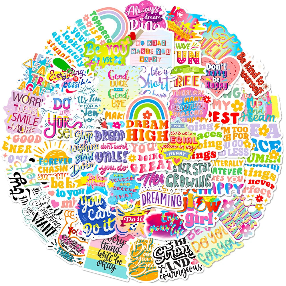 10/30/50/100pcs Cute Cartoon Motivational Phrase Stickers Inspirational Quote Decals Laptop Suitcase Phone Decoration Sticker (ONLINE ORDER ONLY)