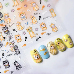 Cute Cat Eye Fishbone Animals Leopard Cat Ginger Cat Kitten Exclamation Point Paw Self Adhesive Nail Art Sticker Manicure Decals (ONLINE ORDER ONLY)