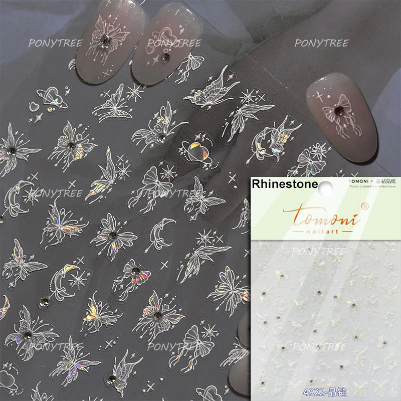 French Chic Blue Line Bowknot Fan Flower Leaves Butterfly Lace Frame Bell Shiny Self Adhesive Nail Art Stickers Manicure Decals (ONLINE ORDER ONLY)