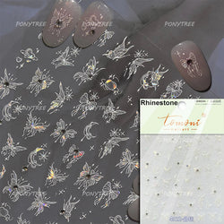 French Chic Blue Line Bowknot Fan Flower Leaves Butterfly Lace Frame Bell Shiny Self Adhesive Nail Art Stickers Manicure Decals (ONLINE ORDER ONLY)