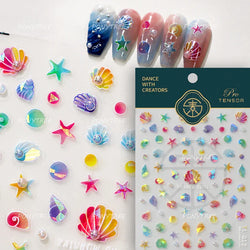 Romantic Pink Blue Shell Sea Grass Star Moon Summer Self Adhesive Nail Art Stickers Leaves Reliefs Manicure Decals Wholesale (ONLINE ORDER ONLY)