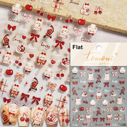 Sweet Dessert Cute Bear Cake Apple Flower Strawberry Jam Lace Line Bear Footprints Adhesive Nail Art Stickers Manicure Decals (ONLINE ORDER ONLY)
