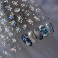 Shiny White Pink Blue Gold Snowflakes Hexagon Water Bubbles Winter 5D Self Adhesive Nail Art Stickers Rhinestone Manicure Decals (ONLINE ORDER ONLY)