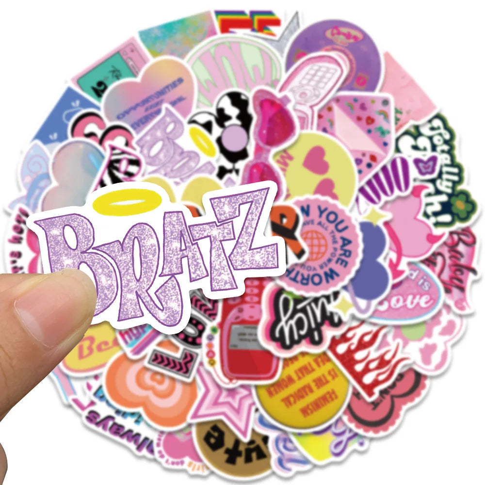 10/30/50PCS Ins Bratz Pink Girls Stickers Aesthetic DIY Phone Laptop Skateboard Notebook Suitcase Car Cute Cartoon Decal Sticker (ONLINE ORDER ONLY)