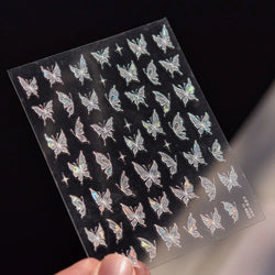 Chic Beautiful White Butterfly Shiny Lace Star Adhesive Nail Art Stickers Animals Charm Snowflake Manicure Decals Nail Supplies (Online Order Only)