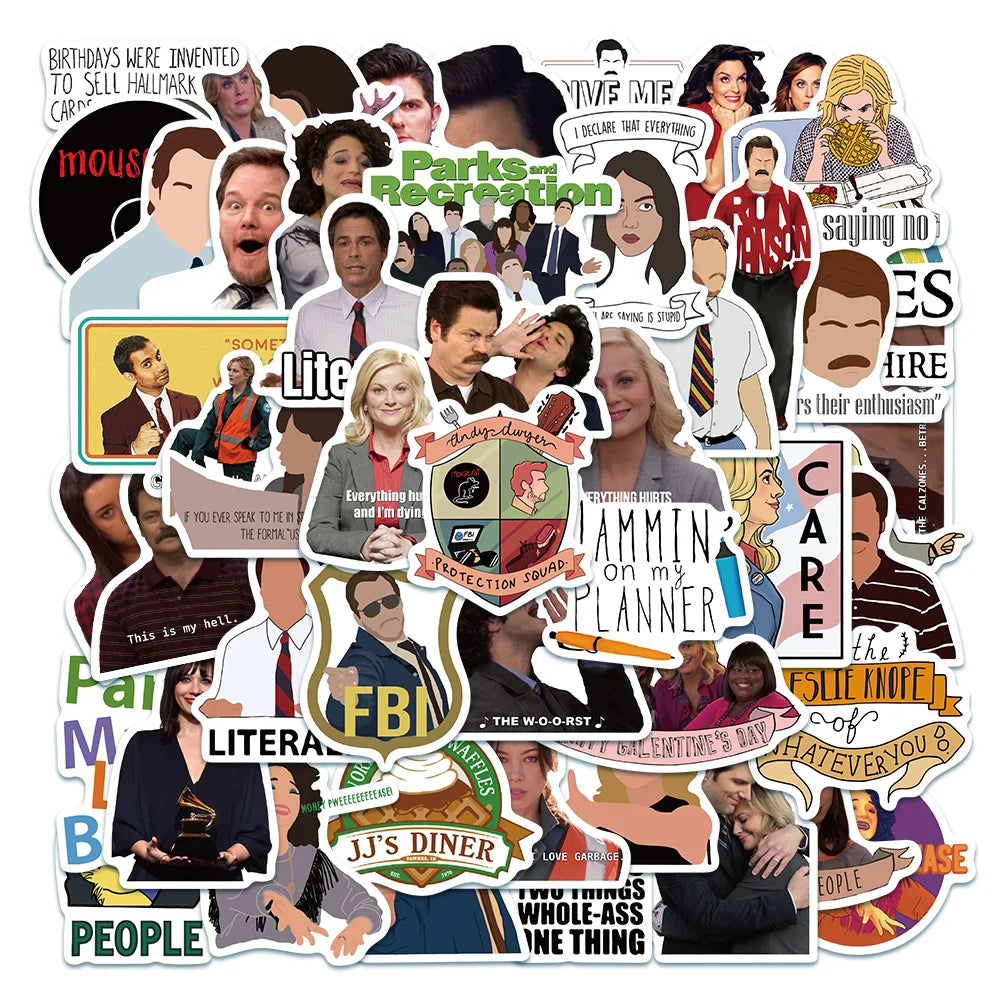 Parks and Recreation Stickers 50pcs Waterproof PVC for Laptop Luggage Bicycle (Online Order Only)