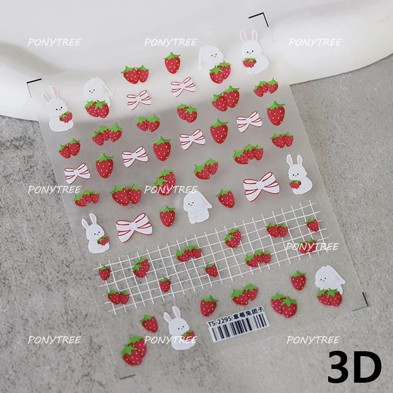 Strawberry Retro Lace Border  Flower Lovely Fruit Pearl Pendant Leaves Self Adhesive Nail Art Stickers Manicure Decal Wholesale (Online Order Only)