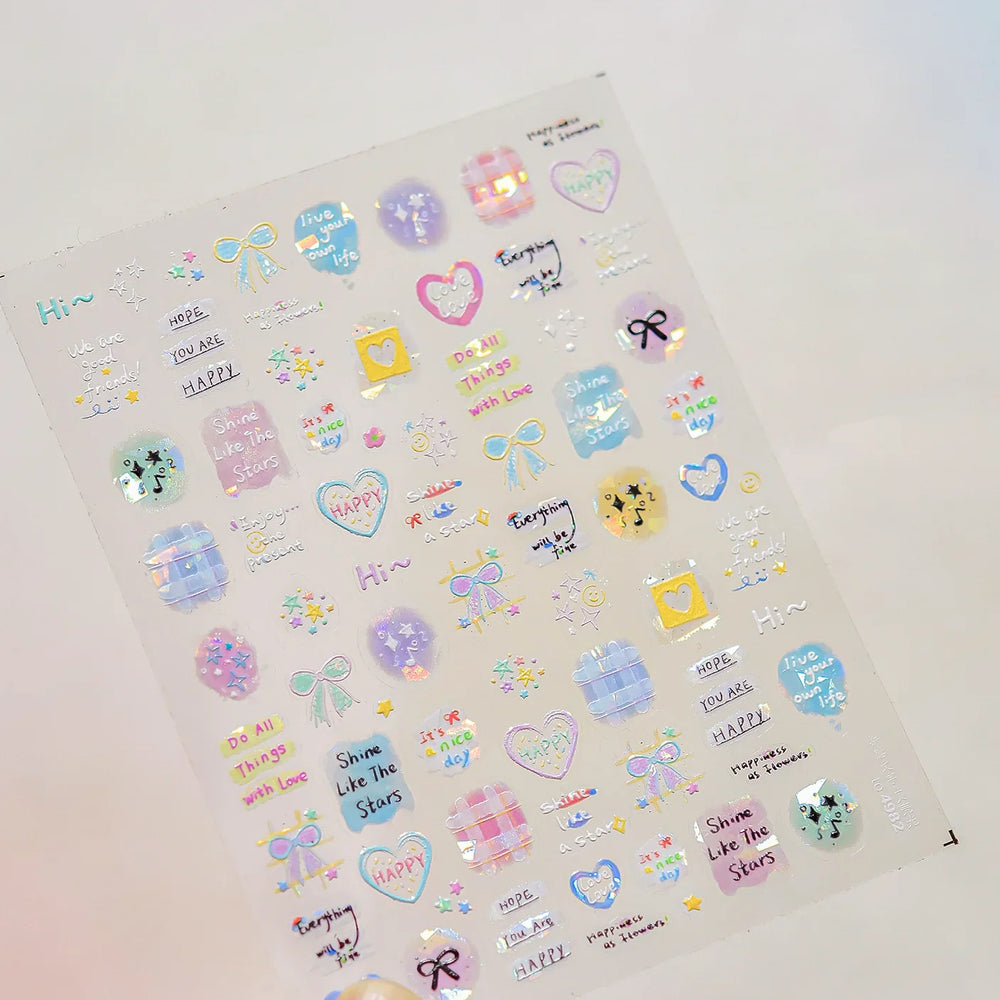 Dyeing Apple Cherry Fruit Dog Puppy Bowknot Colorful Cartoon Graffiti Reliefs Adhesive Nail Art Stickers Flowers Manicure Decals (ONLINE ORDER ONLY)