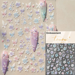 Embroidered Butterfly Flower Colourful Gradient Morning Glory Leaves Self Adhesive Nail Art Stickers Rhinestone Manicure Decals (ONLINE ORDER ONLY)