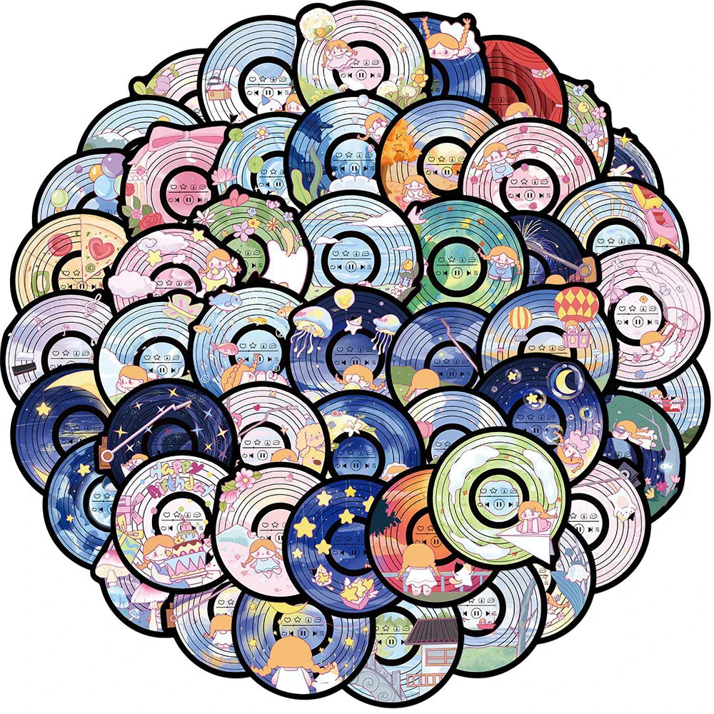 10/30/50PCS Funny Disc CD Stickers Cartoon DIY Toys Decals For Skateboard Guitar Fridge Notebook Car Phone Graffiti Kids Sticker (ONLINE ORDER ONLY)