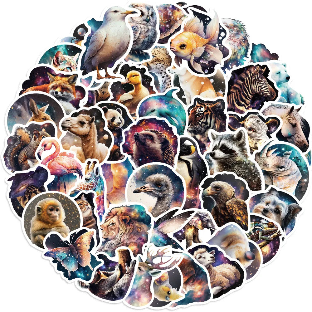 50Pcs Creative Animals Graffiti Stickers Starry Sky DIY Phone Guitar Laptop Suitcase Cup Waterproof Kids Toy Birthday Gifts (Online Order Only)