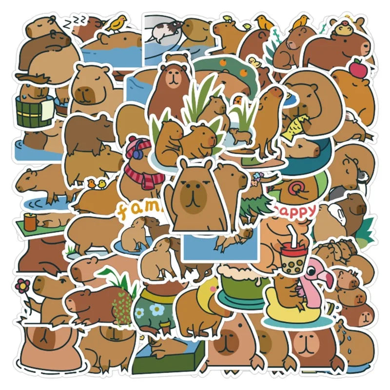 65pcs Kapibara Cartoon Stickers for Luggage, Water Bottles, Phones, Laptops, Cars, Scooters, Refrigerators (ONLINE ORDER ONLY)