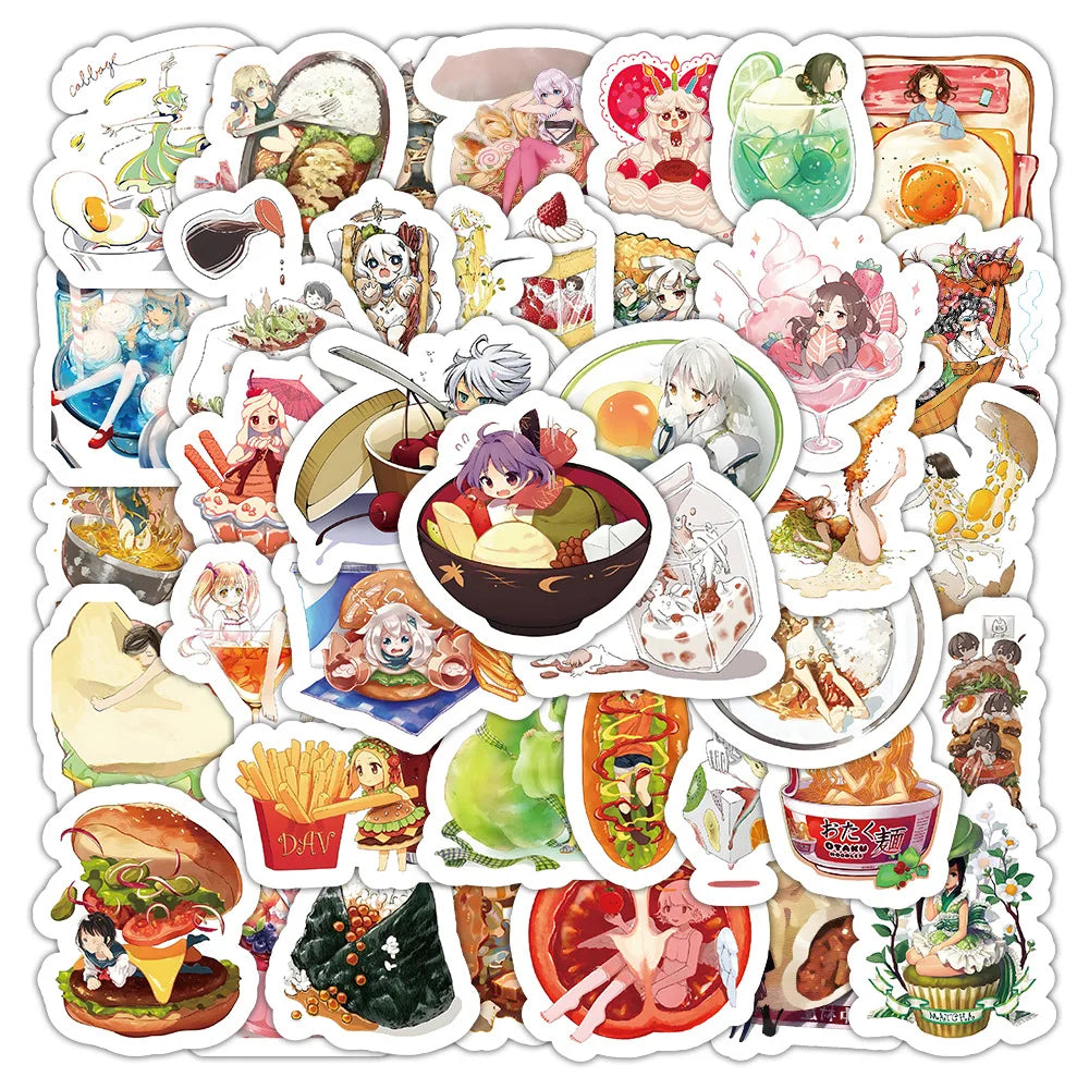 Funny Food Anime Cartoon Stickers - 10/30/50pcs DIY Scrapbook Phone Fridge Suitcase Decals (Online Order Only)