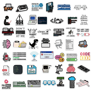 50/100pcs Funny Cartoon Hacker Engineer Stickers IT Programming Computer Sticker Luggage Guitar Phone Waterproof Vinyl Decals (Online Order Only)