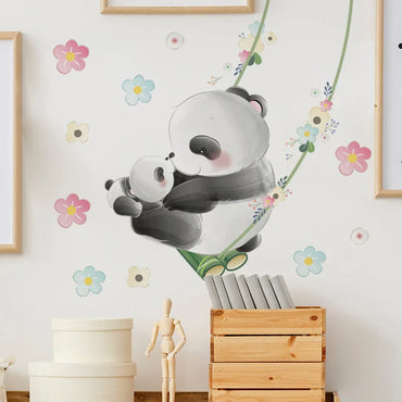 Watercolor Panda Swing Flower Wall Stickers for Kids Rooms Nursery Decor (Online Order Only)
