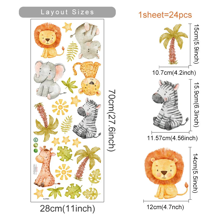 Cartoon Animal Wall Stickers PVC Removable Decals Kids Room Nursery Decor (Online Order Only)