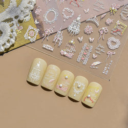 Dreamy Lace Swan Bowknot Rose Flower Castle Butterfly Feather Heart Chic Adhesive Nail Art Stickers Manicure Decals Wholesale (ONLINE ORDER ONLY)
