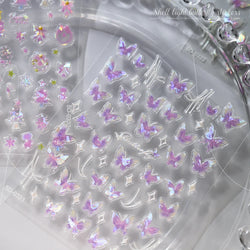 1pc Aurora Butterfly Nail Stickers Pink Butterfly Shell Light Beam Angel Wings Sliders Fairy Light & Lively Translucent Nail Dec (ONLINE ORDER ONLY)