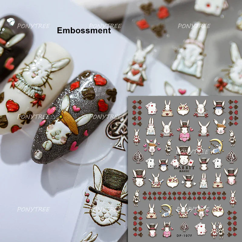 Poker Cards Mr Rabbit Tilted Teacup Bunny Cup Heart Star Block Bow Tie Hot Stamping Adhesive Nail Art Stickers Manicure Decals (ONLINE ORDER ONLY)