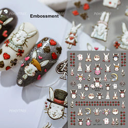 Poker Cards Mr Rabbit Tilted Teacup Bunny Cup Heart Star Block Bow Tie Hot Stamping Adhesive Nail Art Stickers Manicure Decals (ONLINE ORDER ONLY)