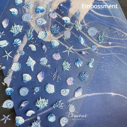 Summer Beach Ocean Water Ripples Flash Star Shell Starfish Conch Seasnail Soft Relief Decoration Nail Art Sticker Manicure Decal (ONLINE ORDER ONLY)