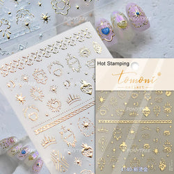 Gold Stamped Silver Totems Geometric Patterns Figure 5D Self Adhesive Nail Art Stickers Stars Bohemia Manicure Decals Wholesale (Online Order Only)
