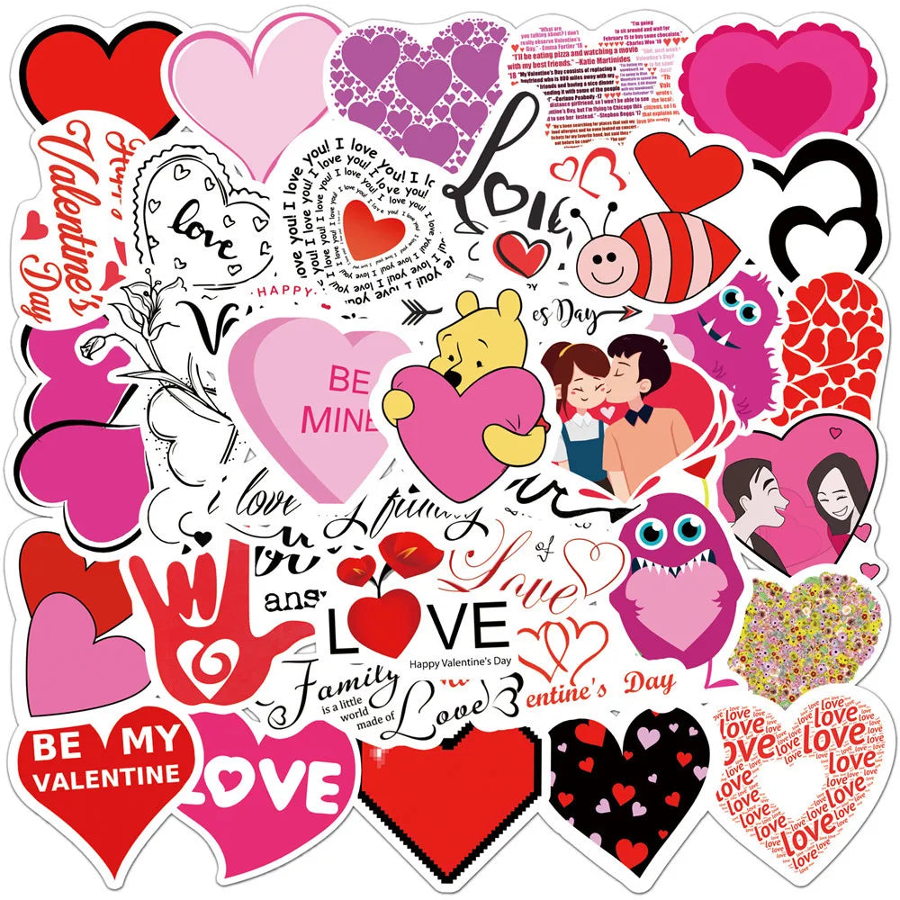 Valentine LOVE Stickers for DIY: Suitcase, Water Bottle, Phone, Guitar, Laptop, Car, Motorcycle (10/25/50pcs) (ONLINE ORDER ONLY)