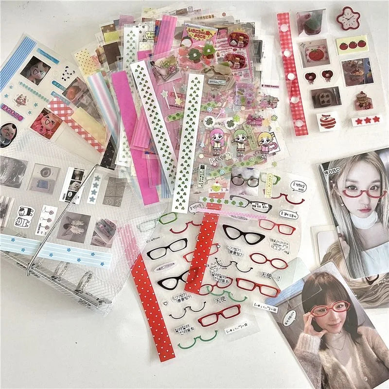 18Pc Set Japanese Y2K Cute Sticker Double Transparent Die cut Sticker Journal Handbook Scrapbooking Decoration Sticker Kids Gift (ONLINE ORDER ONLY)