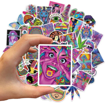 10/30/50PCS Art Psychedelic Graffiti Stickers Aesthetic Cartoon Kid Toys Decals Luggage Helmet Laptop Guitar Waterproof Sticker (ONLINE ORDER ONLY)
