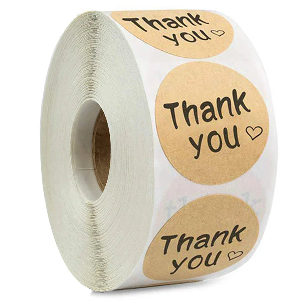 500pcs/roll Round Brown labels Thank You Kraft Stickers 1 inch Wedding Pretty Gift Envelope Sealing Label Stickers Stationery (ONLINE ORDER ONLY)