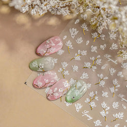 Translucent White White Pink Magnolia Rose Flower Floral Soft Embossed Relief Adhesive Nail Art Stickers Chic 3D Manicure Decals (ONLINE ORDER ONLY)