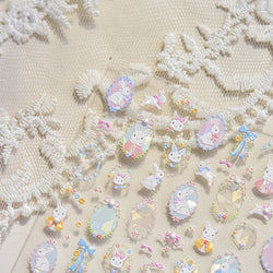 Flower Garland Lovely Bunny Rabbit Floral Wreath Bowknot Frame Spring Charm Heart 5D Adhesive Nail Art Stickers Manicure Decals (ONLINE ORDER ONLY)