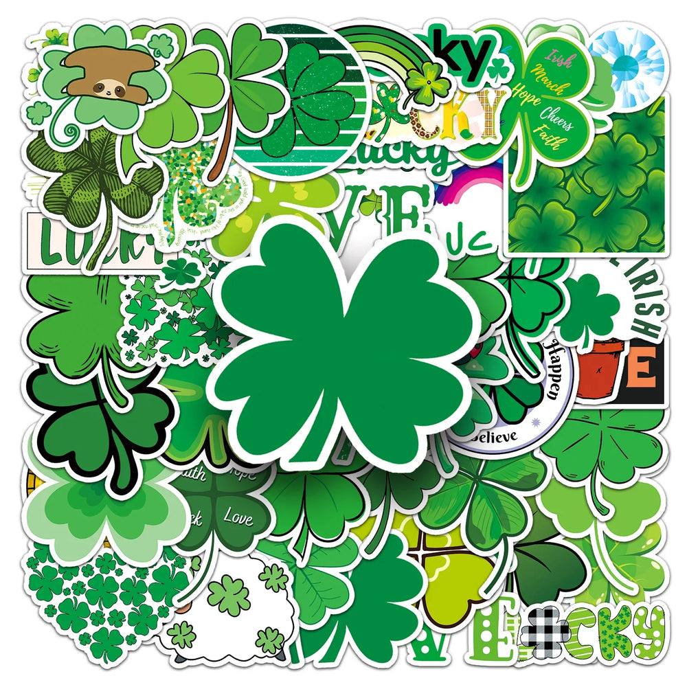 50Pcs Lucky Clover Cartoon Waterproof Vinyl Stickers for Skateboard Snowboard (ONLINE ORDER ONLY)