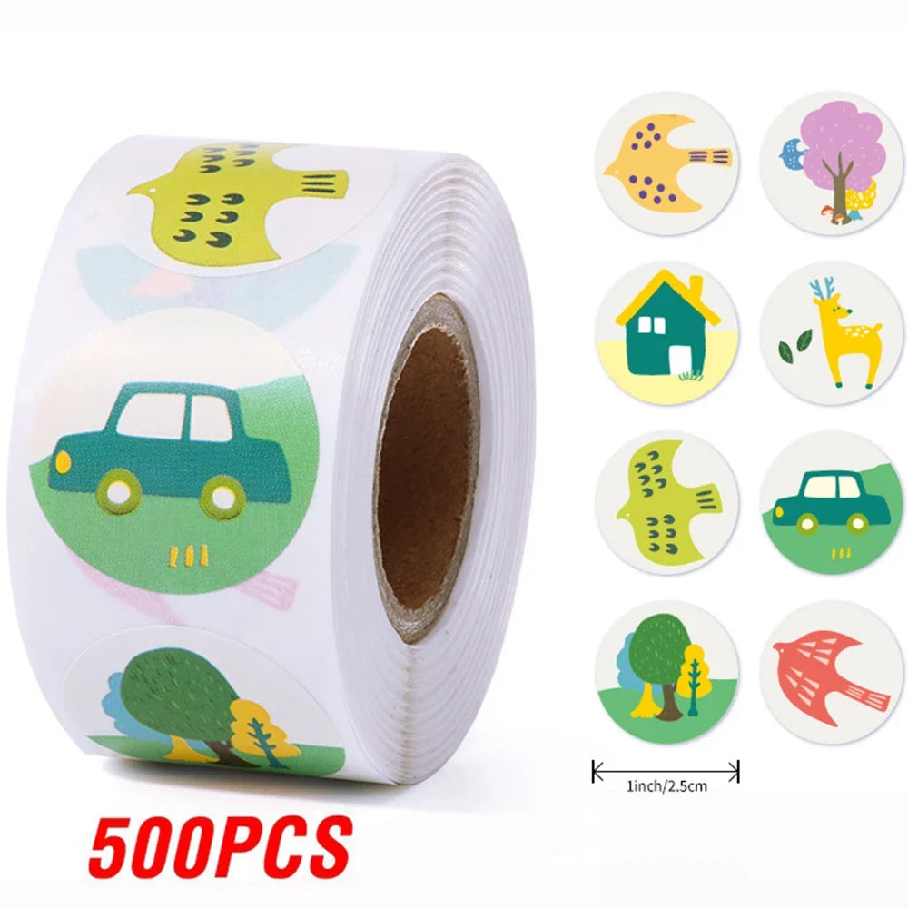 100-500pcs 1inch Cute Cartoon Stickers Round Reward Sticker Adhesive Labels for Classic School Teacher Kids Toy Sealing Lables (ONLINE ORDER ONLY)