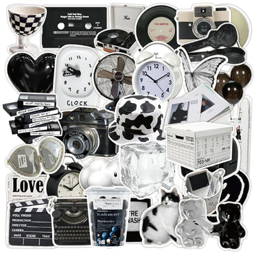 10/30/50pcs Ins Style Black White Simple Cute Stickers Aesthetic Graffiti Decoration Laptop Scrapbook Phone DIY Wall Sticker Toy (Online Order Only)