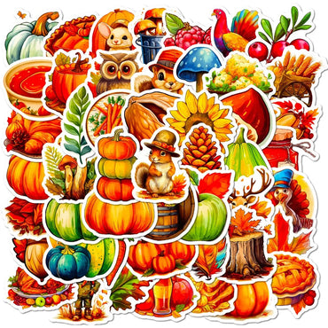 10/50Pcs Thanksgiving Day Stickers Harvest Festival Cartoon Cute Pumpkin Nut Squirrel Children Toy Decals Laptop Guitar Suitcase (Online Order Only)