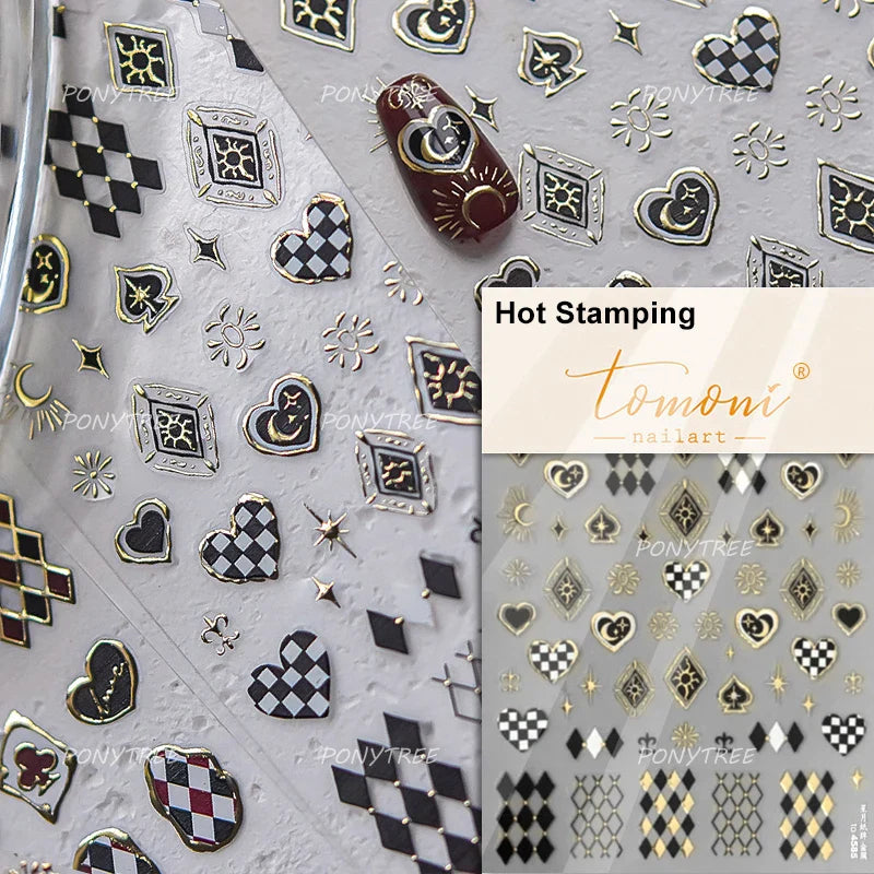 Poker Cards Mr Rabbit Tilted Teacup Bunny Cup Heart Star Block Bow Tie Hot Stamping Adhesive Nail Art Stickers Manicure Decals (ONLINE ORDER ONLY)