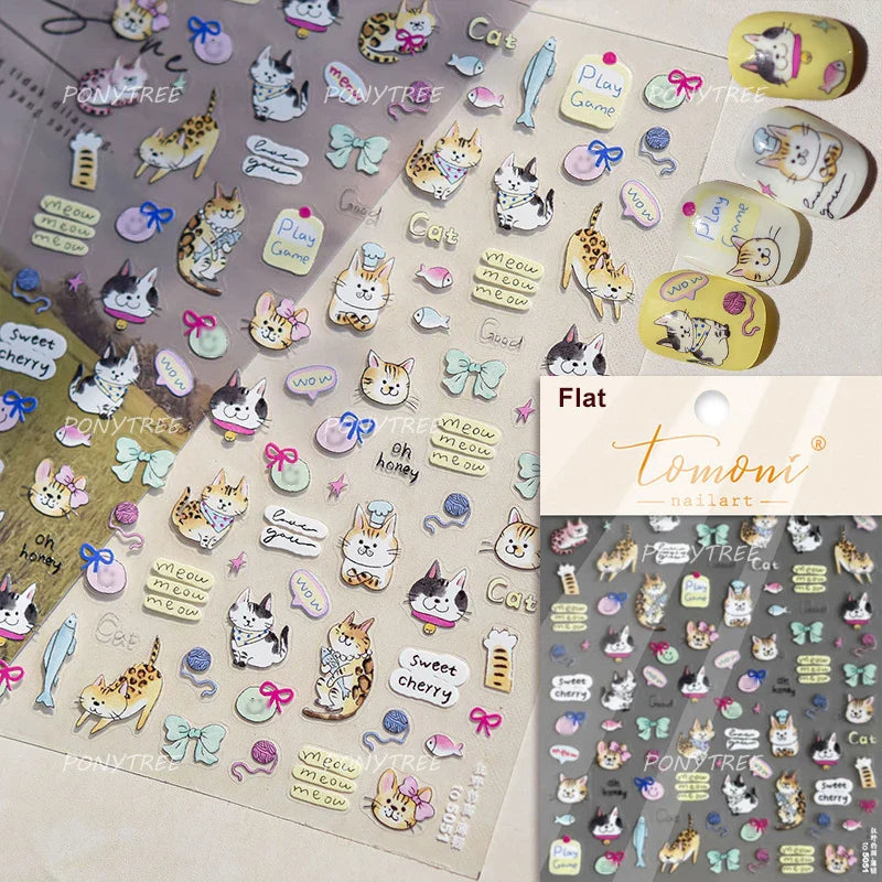 Graffiti Bear Cat Kitten Dog Puppy Bowknot Cake Tulip Note Star Cherry Cup Adhesive Nail Art Decoration Sticker Manicure Decals (ONLINE ORDER ONLY)