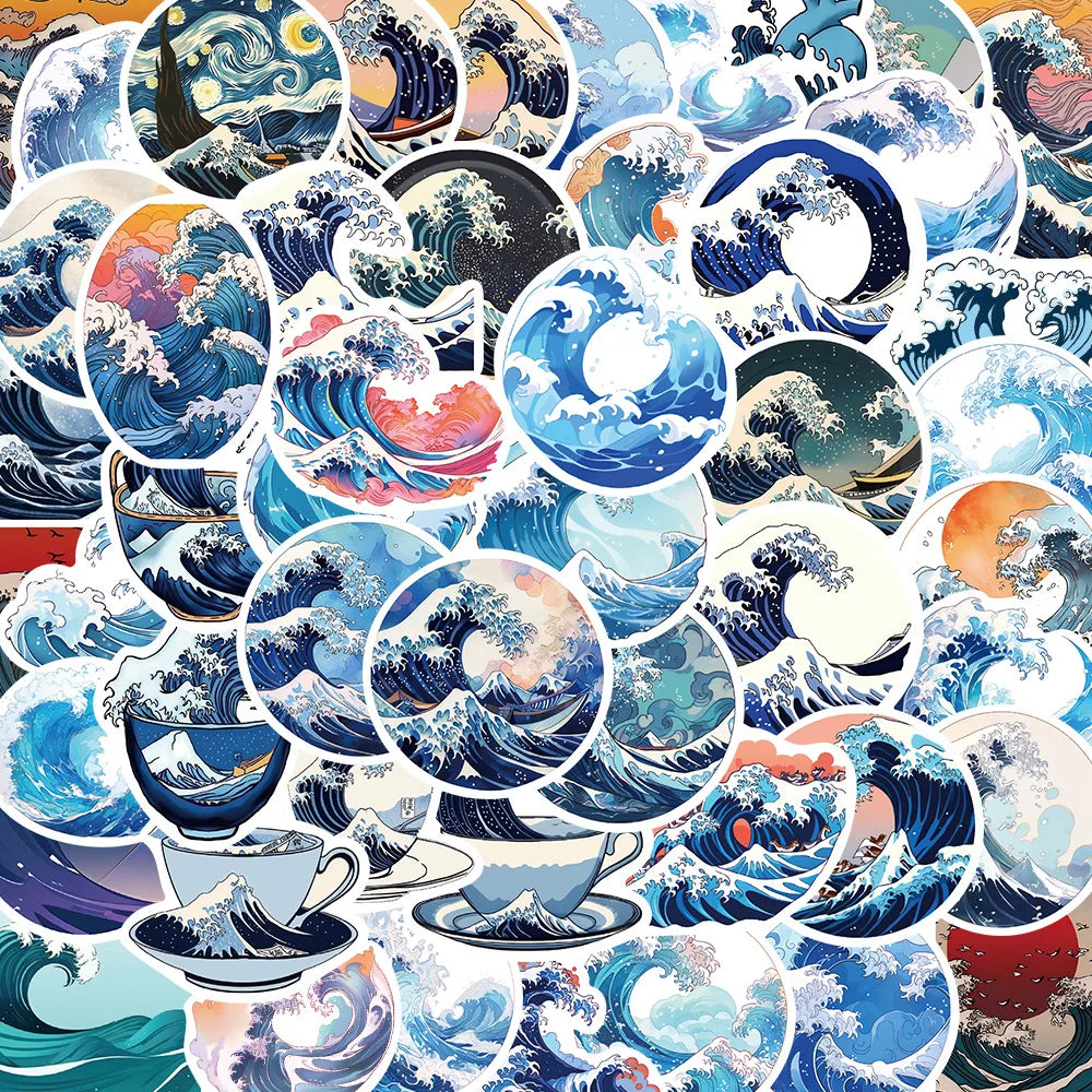 Graffiti Sea Wave Beach Stickers 10/25/50pcs for DIY Scrapbooking, Phone, Laptop, Guitar, Car, Skateboard, Water Bottle Decor (Online Order Only)