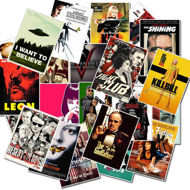 25PCS Classic Movie Poster Stickers: Pulp Fiction, Godfather Retro Decals for Laptop, Scrapbook, Luggage, Phone (Online Order Only)