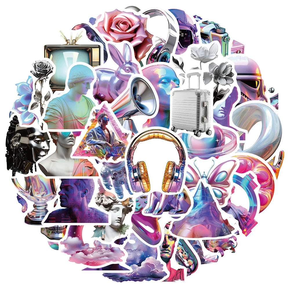 10/30/50PCS Cute 3D Steam Wave Laser Cartoon Sticker Cool Graffiti Decals Waterproof DIY Skateboard Laptop Phone Fridge Sticker (ONLINE ORDER ONLY)