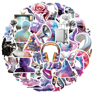 10/30/50PCS Cute 3D Steam Wave Laser Cartoon Sticker Cool Graffiti Decals Waterproof DIY Skateboard Laptop Phone Fridge Sticker (ONLINE ORDER ONLY)