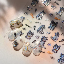 Cute Cat Eye Fishbone Animals Leopard Cat Ginger Cat Kitten Exclamation Point Paw Self Adhesive Nail Art Sticker Manicure Decals (ONLINE ORDER ONLY)