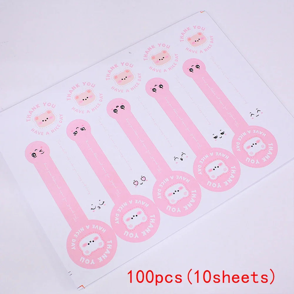 50-100pcs Pink Bear Thank You Stickers Seal Labels Small Business Packaging Sticker for Envelopes Seal Gift Box Decorations (Online Order Only)