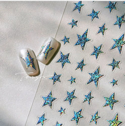 Sparkle Laser Silver Starburst Five-pointed Star Geometric Tiny Spot Romantic 5D Self Adhesive Nail Art Stickers Manicure Decals (ONLINE ORDER ONLY)