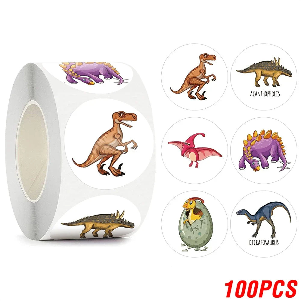 100-500pcs New Cartoon Dinosaurs Stickers 6 Designs for Classroom Teacher Stationery Sticker Label for Kids Reward Stickers (ONLINE ORDER ONLY)