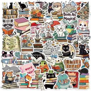 10/30/50PCS Kawaii Animal Happy Reading PVC Sticker Aesthetic Colored Decoration Scrapbooking Hand Accounting Supplies for Kids (ONLINE ORDER ONLY)