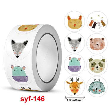 100-500 Pcs 1inch Animal Panda Cat Dog Fox Stickers Roll for Envelope Praise Reward Label Stationery Seal Lable Child Toy Gift (ONLINE ORDER ONLY)