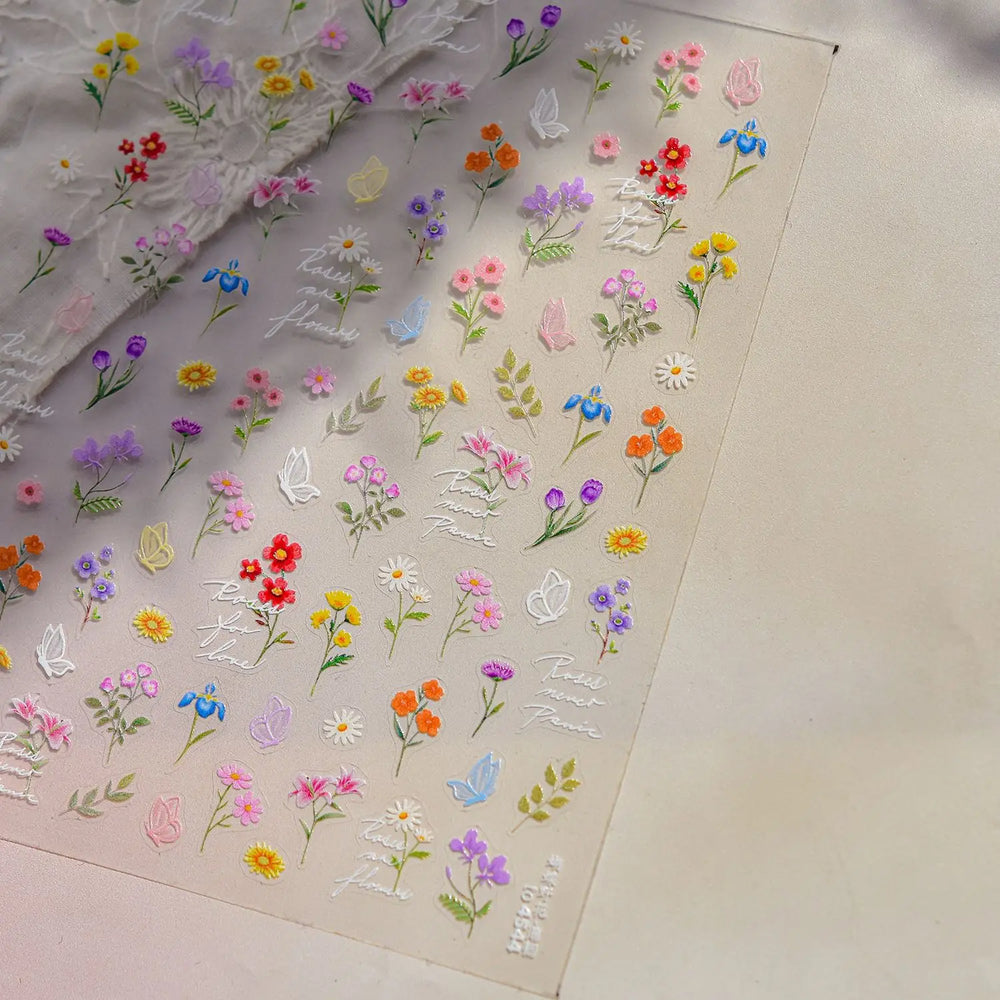 Colourful Butterfly Rose Flower Tulip Daisy Moth Orchid Narcissus 3D Self Adhesive Nail Art Decorations Stickers Manicure Decals (ONLINE ORDER ONLY)