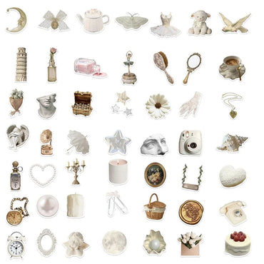 10/30/50PCS INS White PVC Sticker Aesthetic Decoration Scrapbooking Sketchbook Korean Stationery School Supplies for Kids (ONLINE ORDER ONLY)